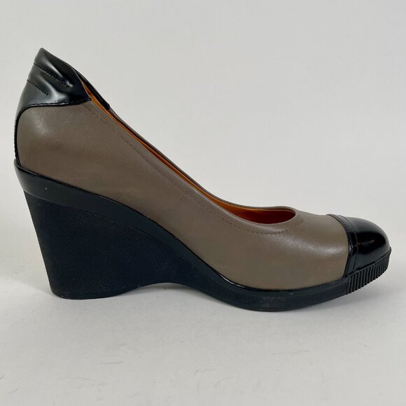 Geox Respira Spectator Pump Wedge Heels, Black/Tan Leather, Size 9.5 - Picture 5 of 10
